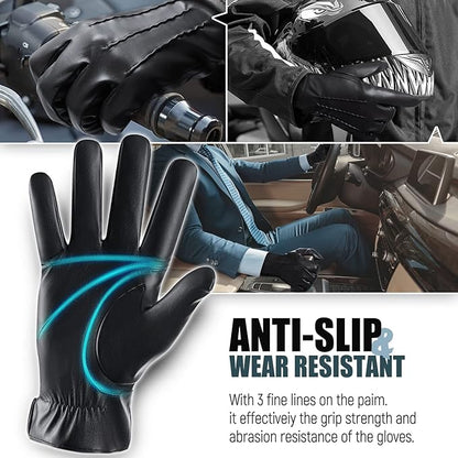 Gants d'hiver en cuir pour écran tactile