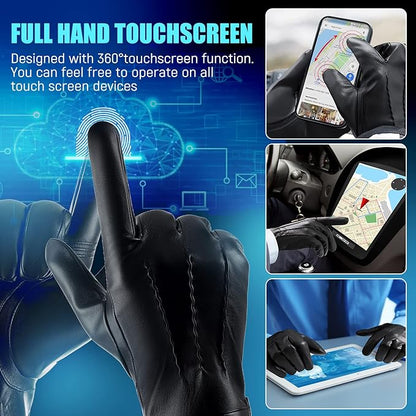Gants d'hiver en cuir pour écran tactile