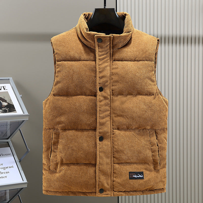 Gilet doudoune sans manches en velours côtelé pour homme