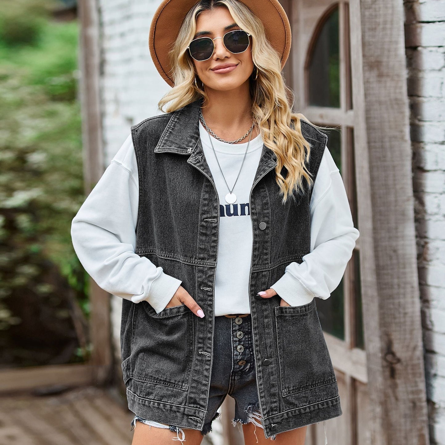 Gilet en jean pour femme à poches
