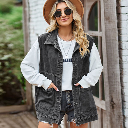 Gilet en jean pour femme à poches