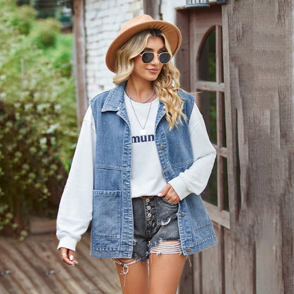 Gilet en jean pour femme à poches