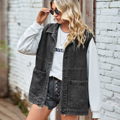 Gilet en jean pour femme à poches