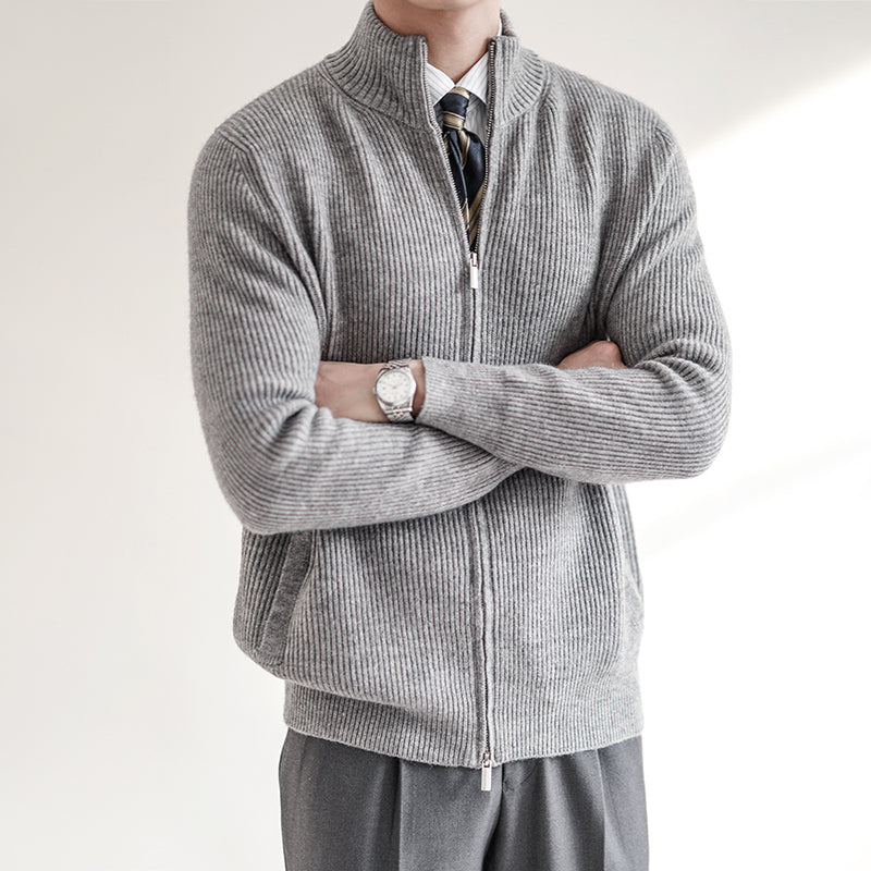 Gilet en maille côtelée à zip intégral pour homme