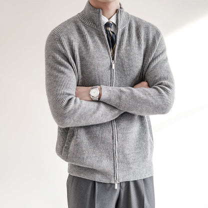 Gilet en maille côtelée à zip intégral pour homme