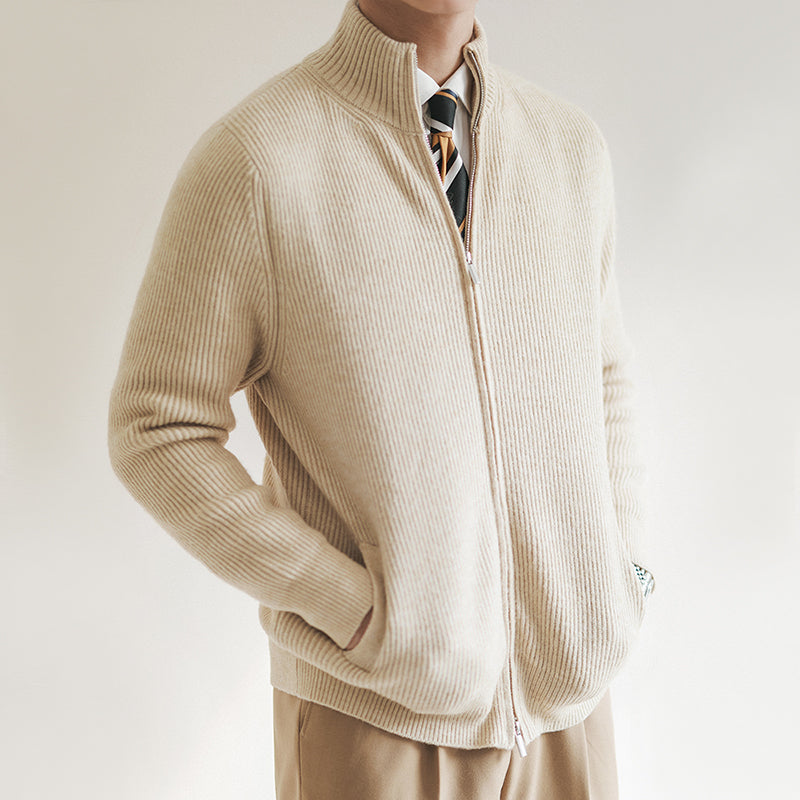 Gilet en maille côtelée à zip intégral pour homme