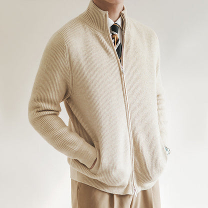 Gilet en maille côtelée à zip intégral pour homme