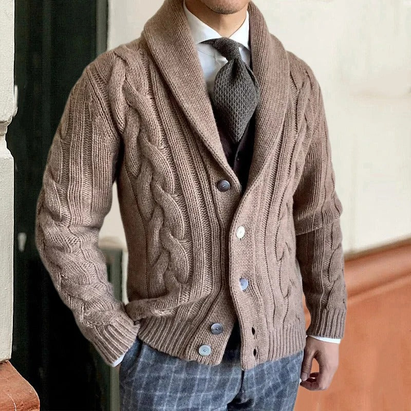 Gilet en maille torsadée à col châle pour homme
