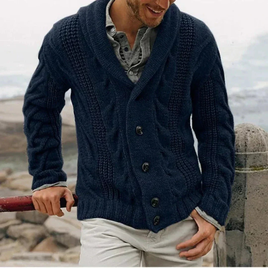 Gilet en maille torsadée à col châle pour homme
