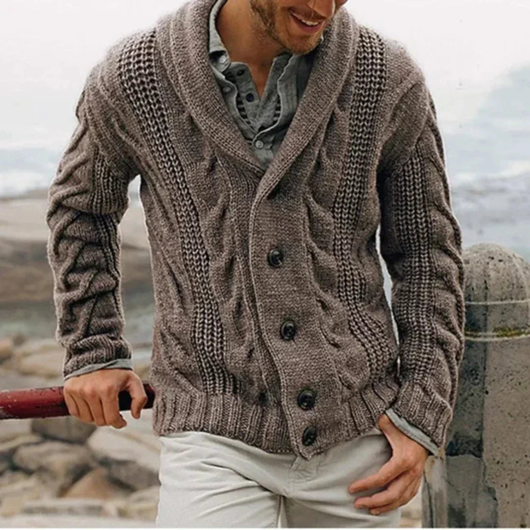 Gilet en maille torsadée à col châle pour homme