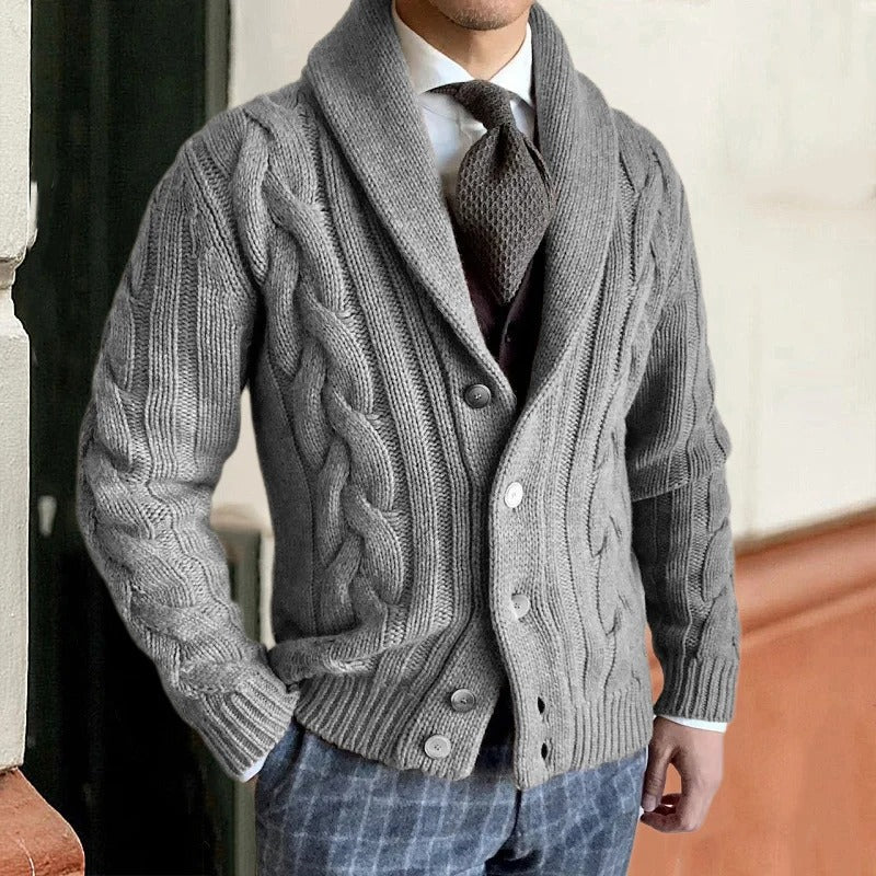 Gilet en maille torsadée à col châle pour homme
