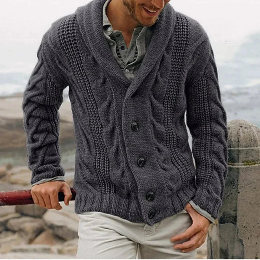 Gilet en maille torsadée à col châle pour homme