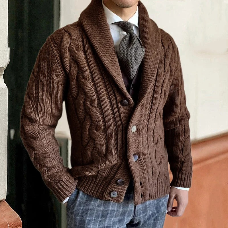 Gilet en maille torsadée à col châle pour homme