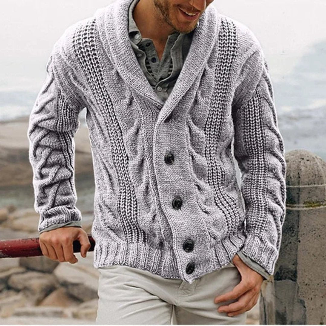 Gilet en maille torsadée à col châle pour homme