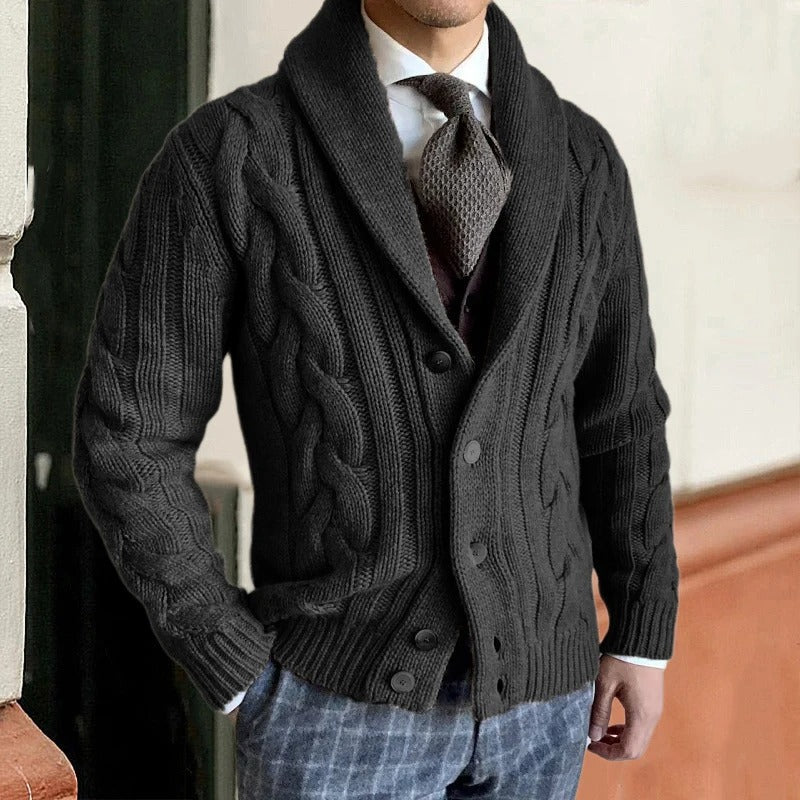 Gilet en maille torsadée à col châle pour homme