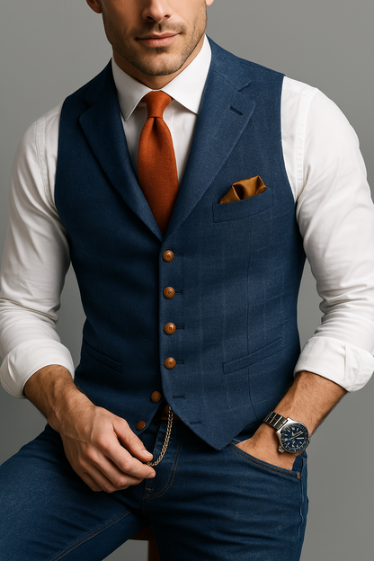 Gilet en tweed à col en V pour homme