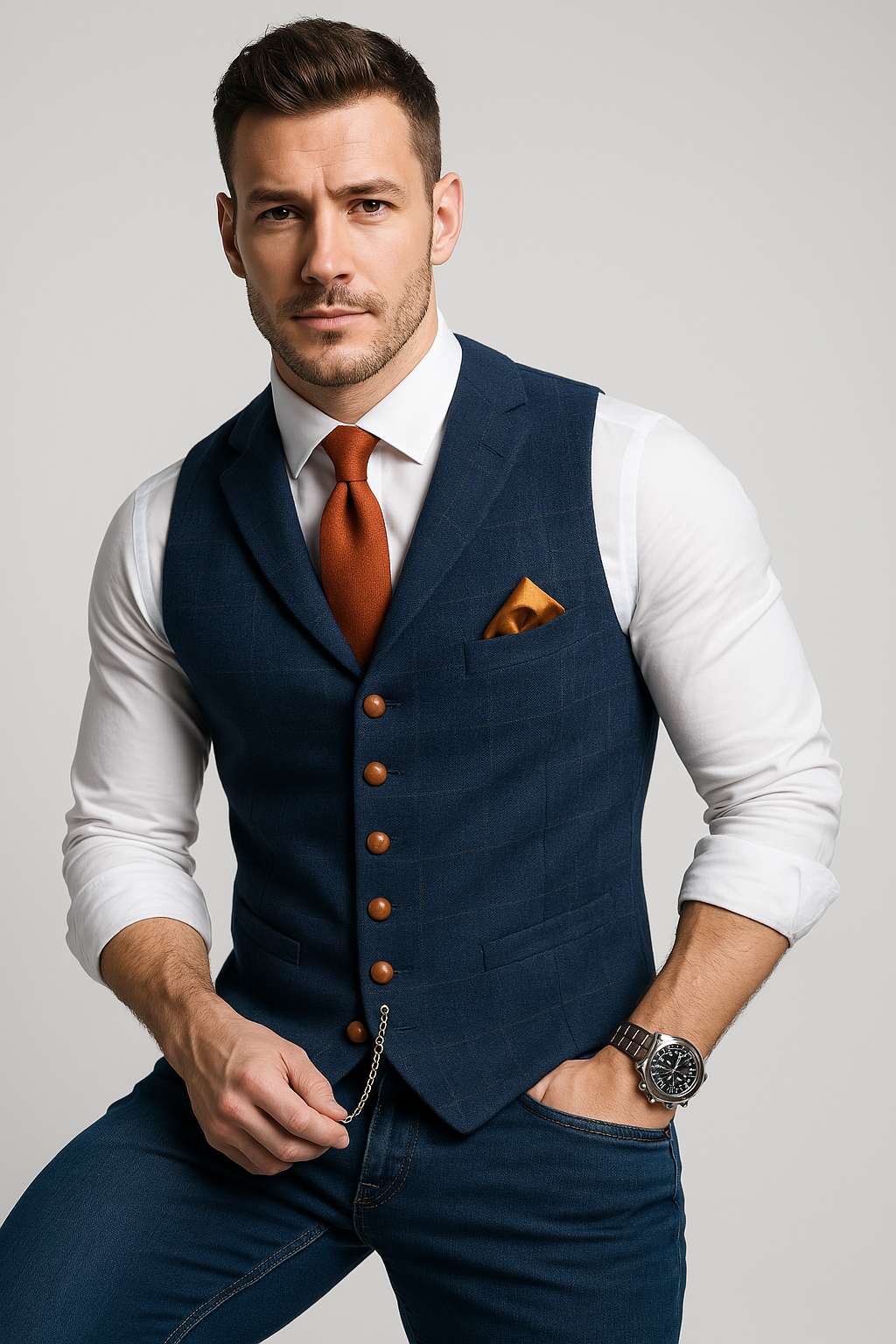 Gilet en tweed à col en V pour homme