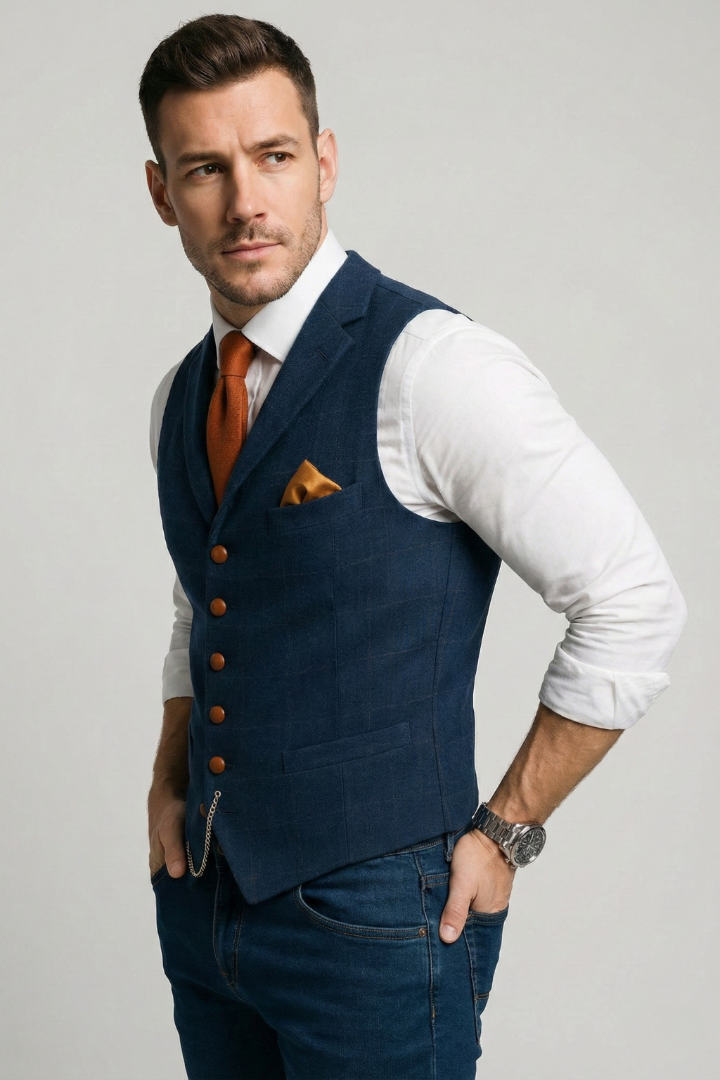 Gilet en tweed à col en V pour homme