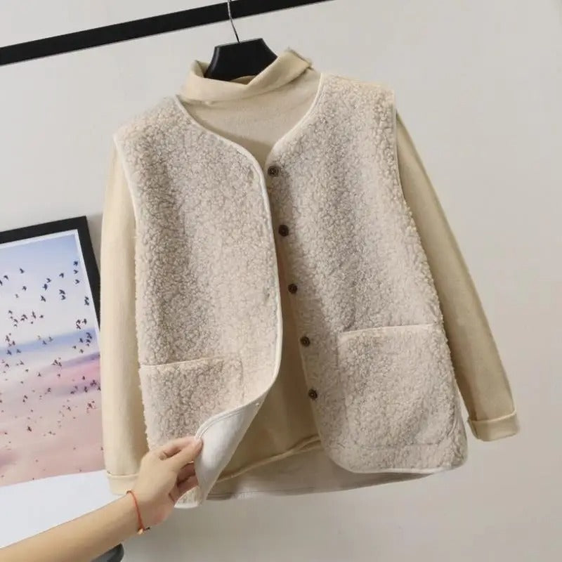Gilet femme sans manches en maille à boutons