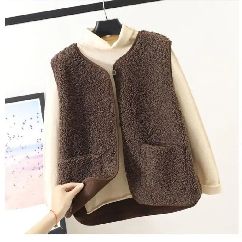 Gilet femme sans manches en maille à boutons