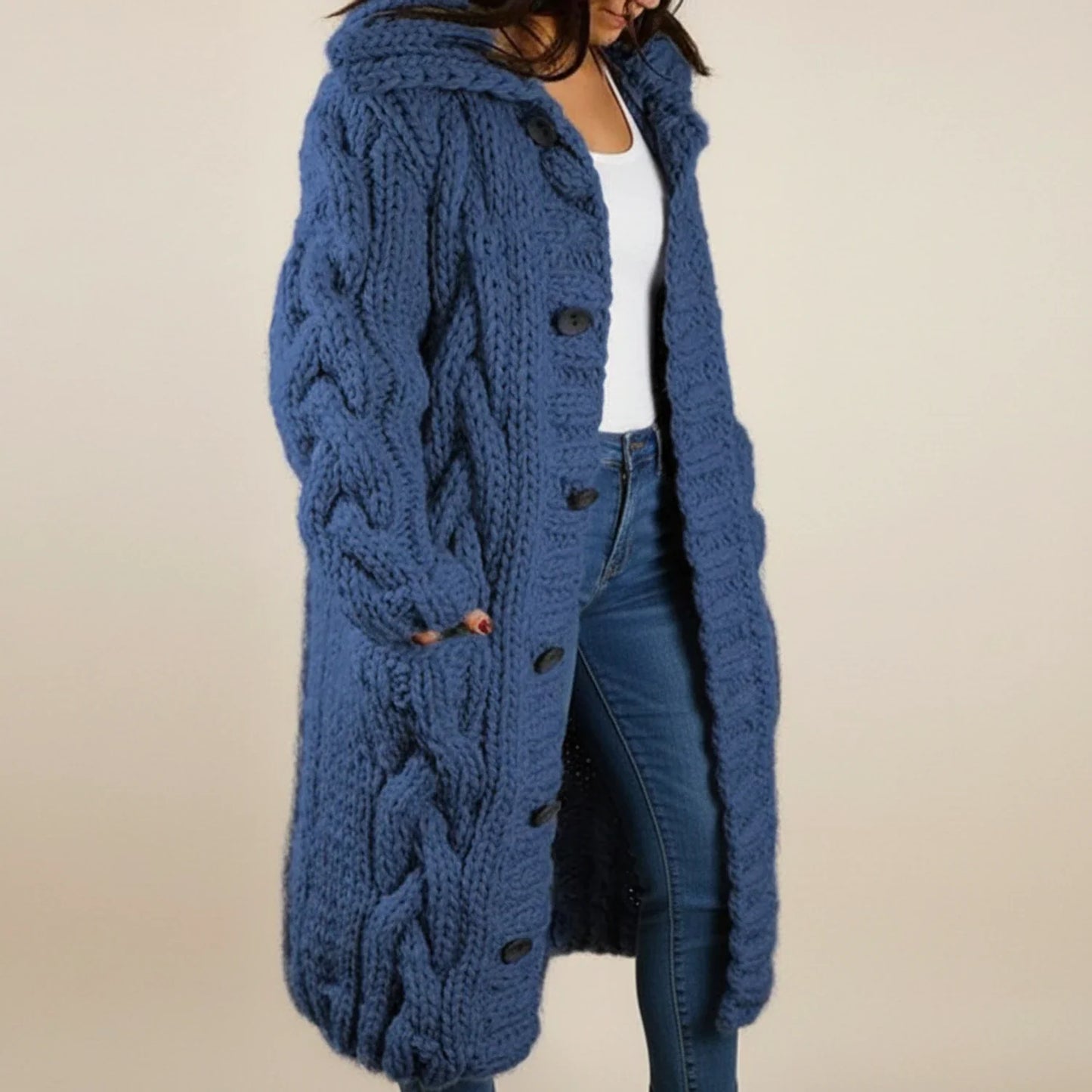 Gilet long d’hiver à capuche pour femme