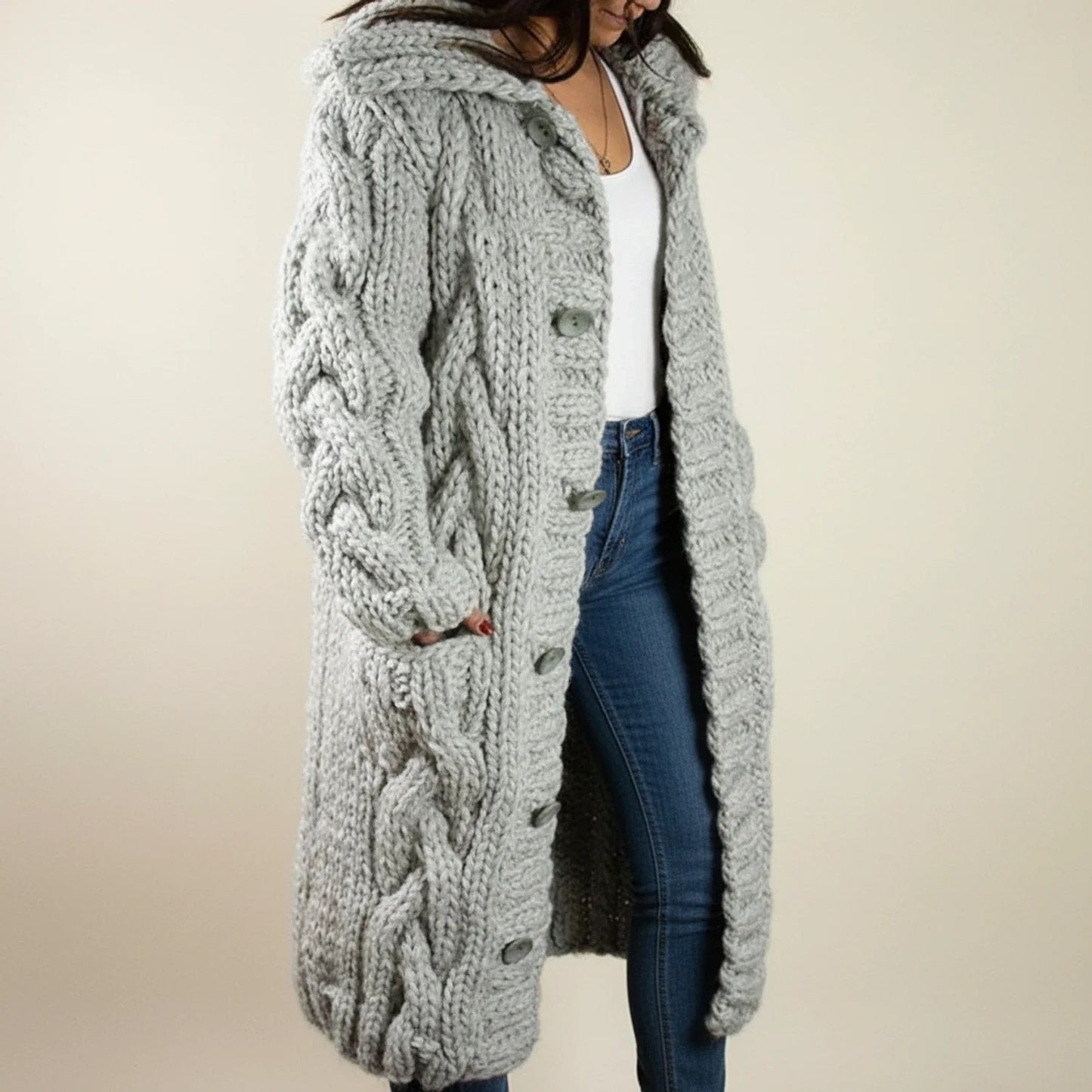 Gilet long d’hiver à capuche pour femme
