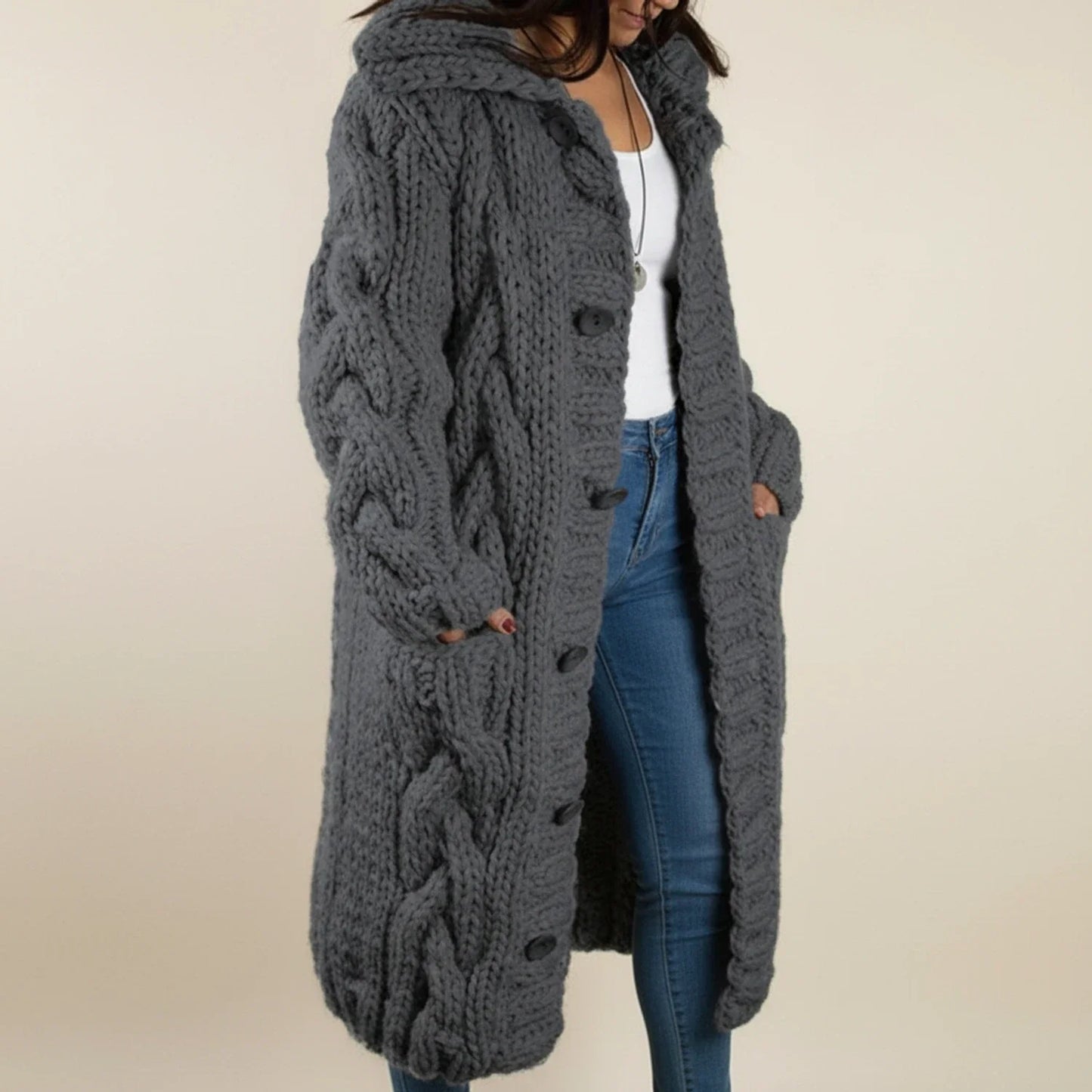 Gilet long d’hiver à capuche pour femme