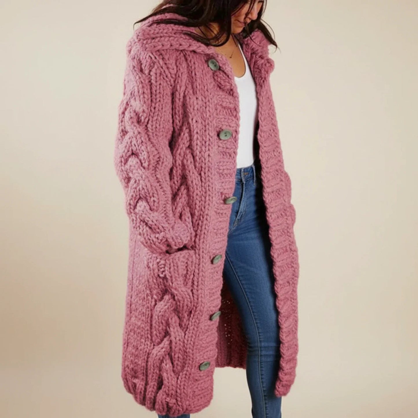 Gilet long d’hiver à capuche pour femme