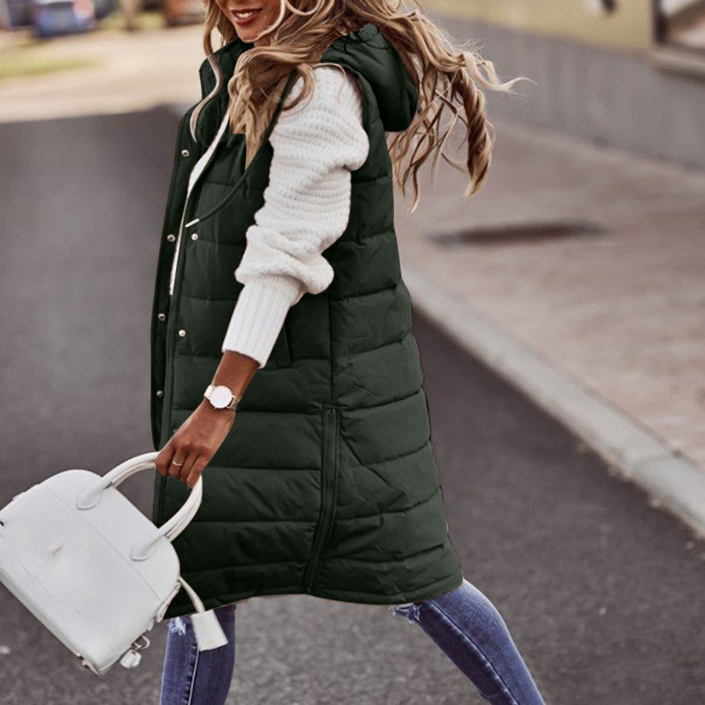 Gilet matelassé à capuche femme