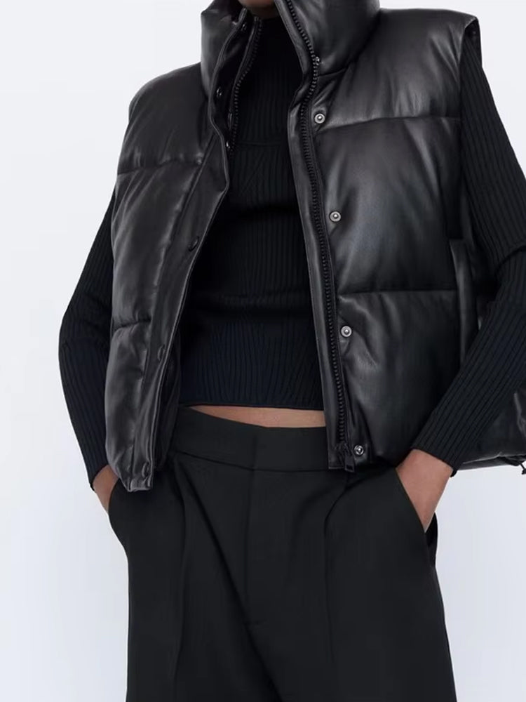Gilet sans manches en cuir pour femme