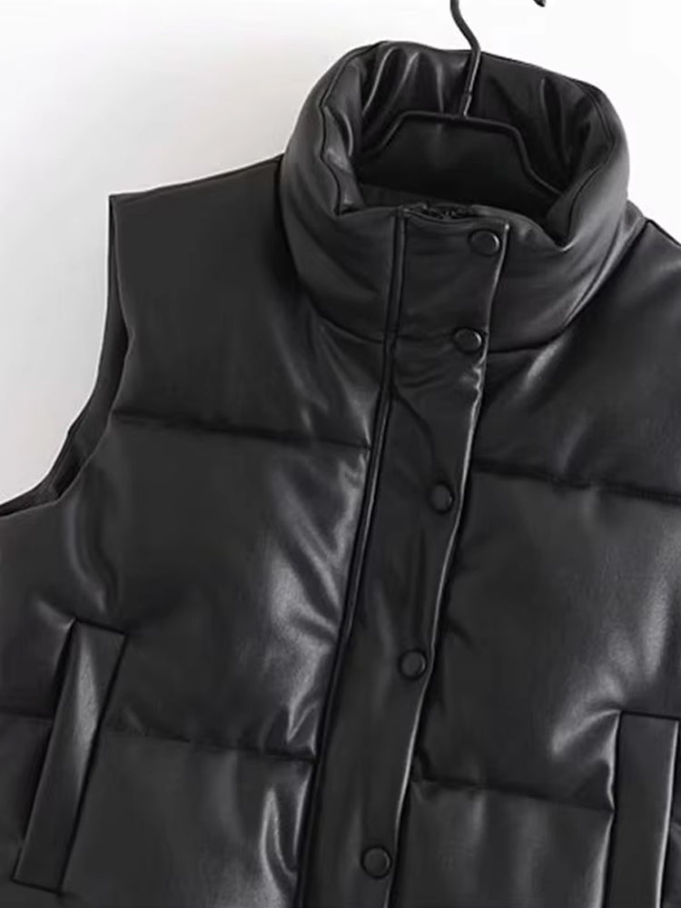 Gilet sans manches en cuir pour femme