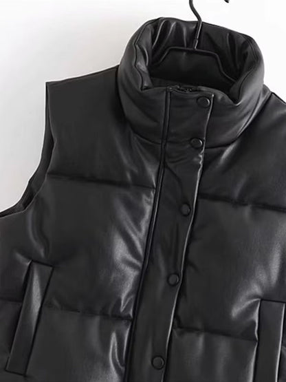 Gilet sans manches en cuir pour femme