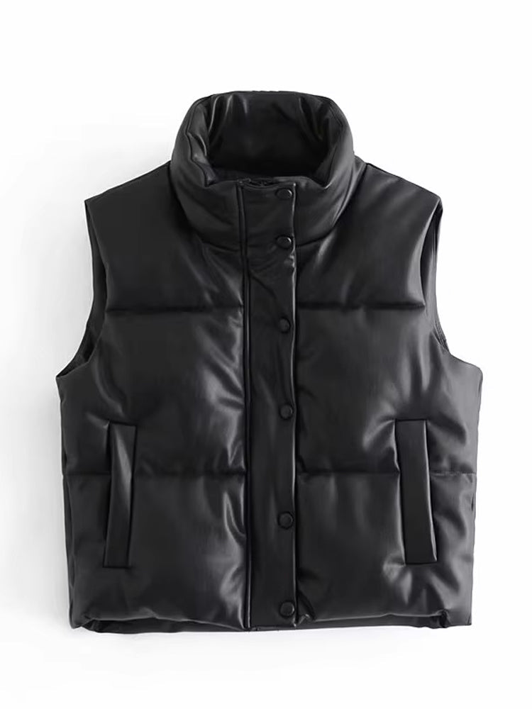 Gilet sans manches en cuir pour femme