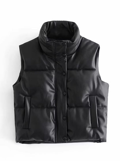 Gilet sans manches en cuir pour femme