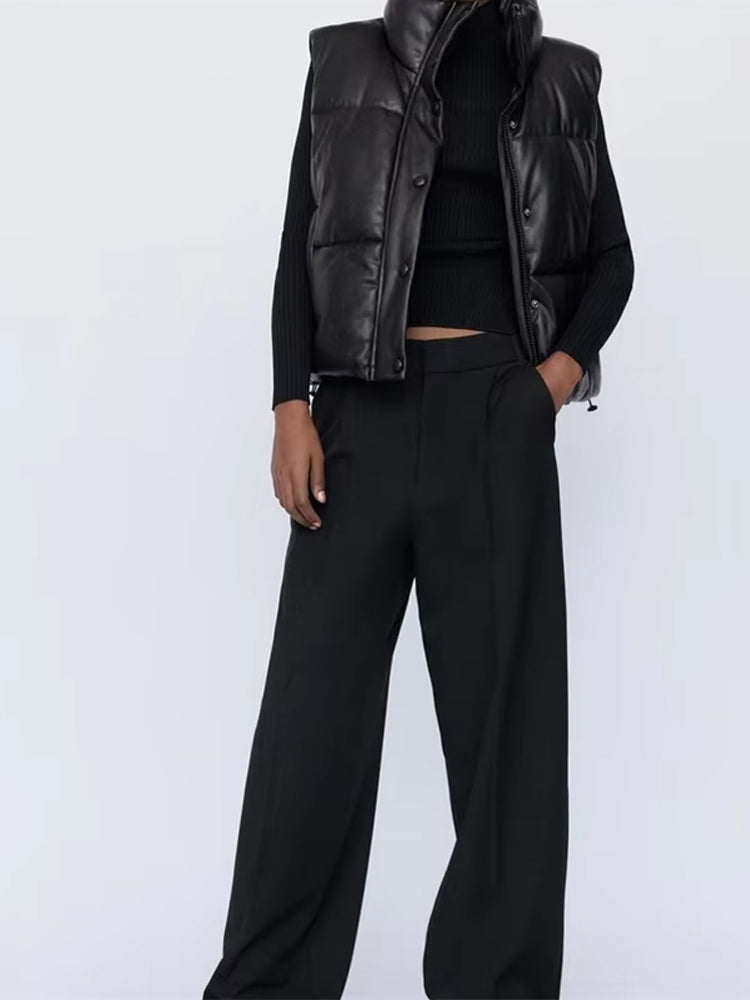 Gilet sans manches en cuir pour femme