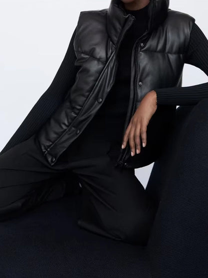 Gilet sans manches en cuir pour femme
