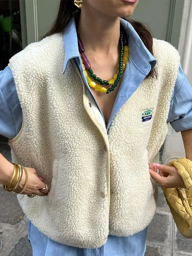 Gilet sans manches tendance pour femme à boutons
