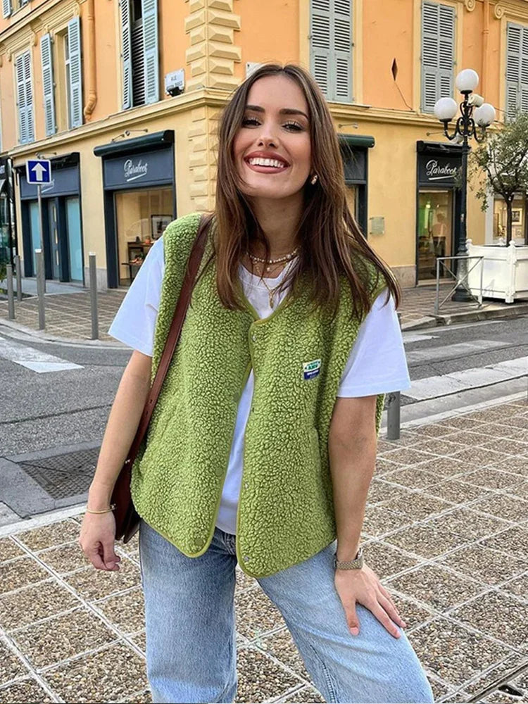Gilet sans manches tendance pour femme à boutons