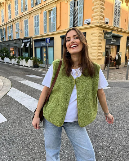 Gilet sans manches tendance pour femme à boutons