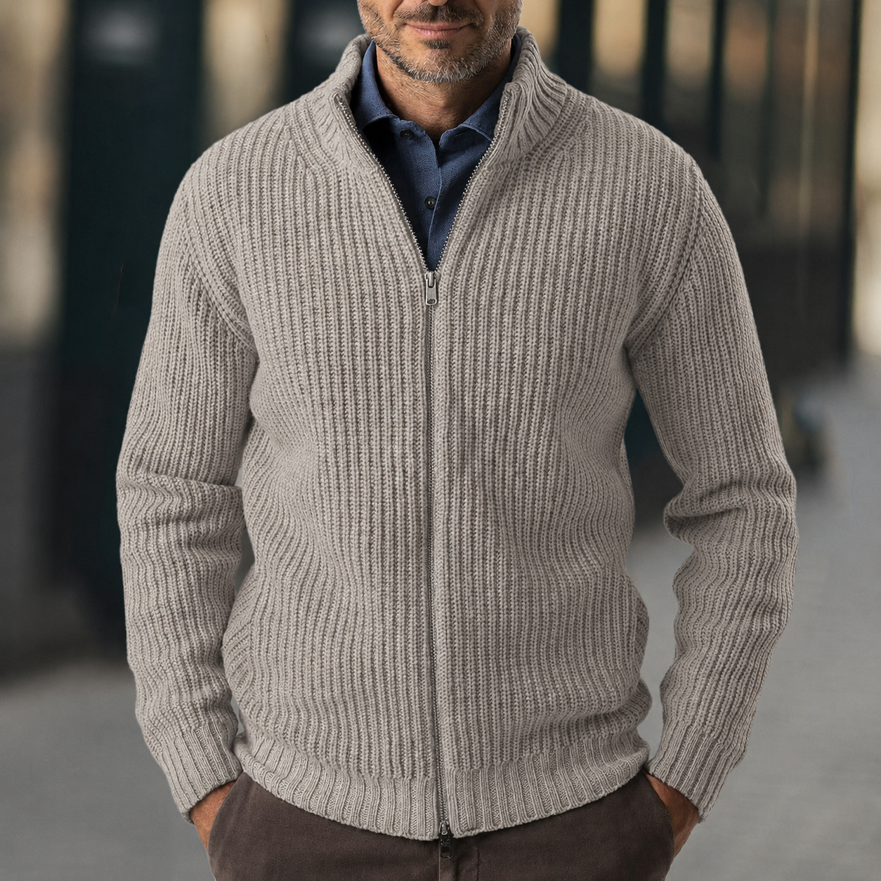 Gilet zippé en maille côtelée pour homme