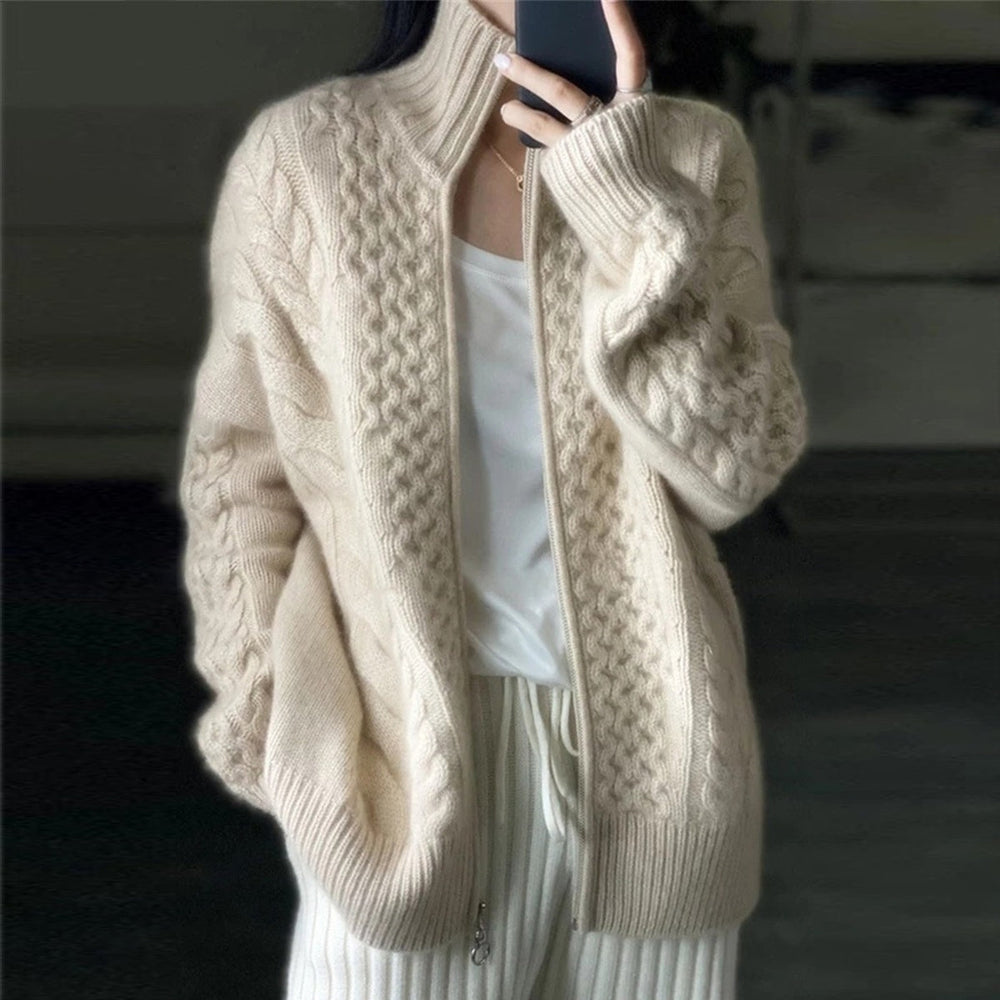 Gilet zippé en maille torsadée femme