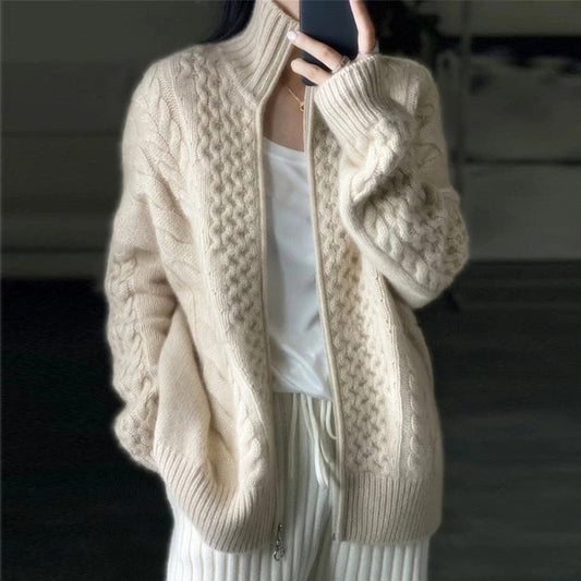 Gilet zippé en maille torsadée femme