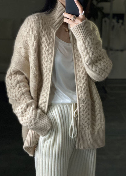 Gilet zippé en maille torsadée femme