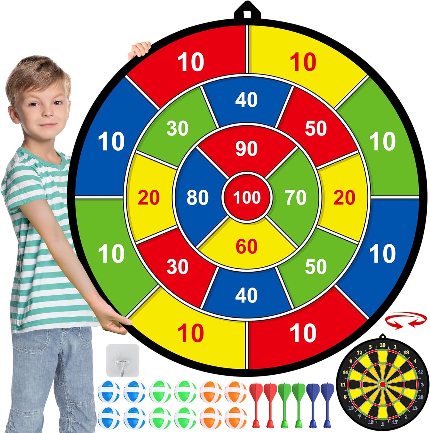 Grande cible de fléchettes recto-verso pour enfants – jouer, apprendre et se détendre