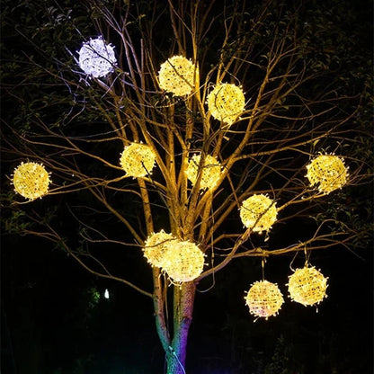 Guirlande lumineuse d'extérieur à boules en rotin - éclairage de jardin - sphères décoratives