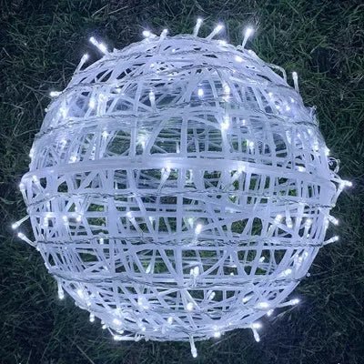 Guirlande lumineuse d'extérieur à boules en rotin - éclairage de jardin - sphères décoratives