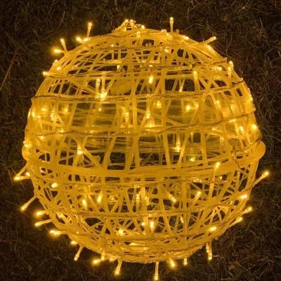 Guirlande lumineuse d'extérieur à boules en rotin - éclairage de jardin - sphères décoratives