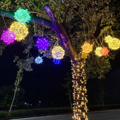 Guirlande lumineuse d'extérieur à boules en rotin - éclairage de jardin - sphères décoratives