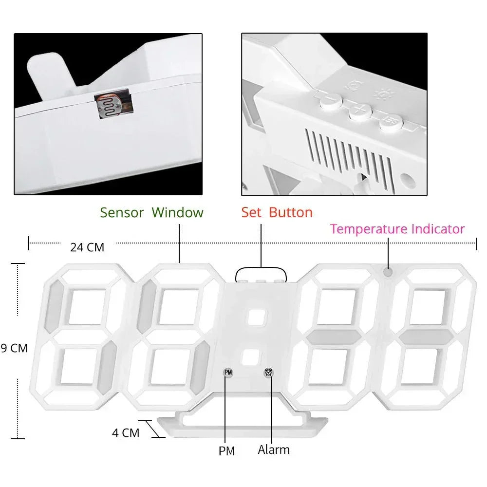 Horloge murale numérique LED 3D - moderne, affichage à luminosité réglable