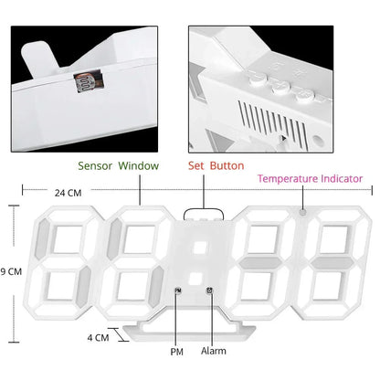 Horloge murale numérique LED 3D - moderne, affichage à luminosité réglable